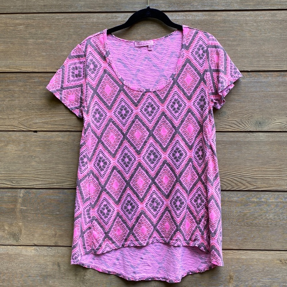 Fresh Produce Pink Short Sleeve Tee with Diamond Pattern